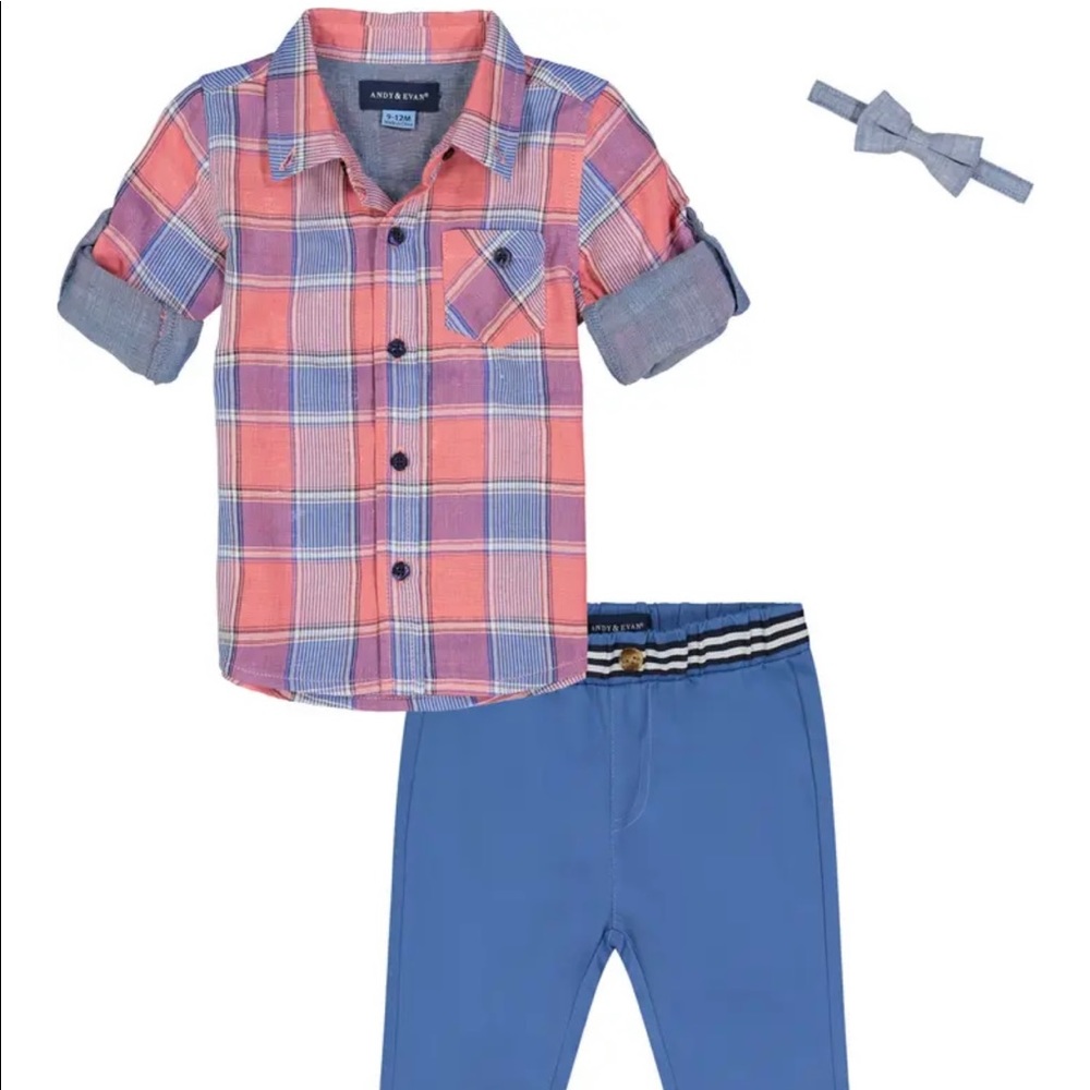 Andy & Evan button-up shirt and pants set, size 12-18 months
